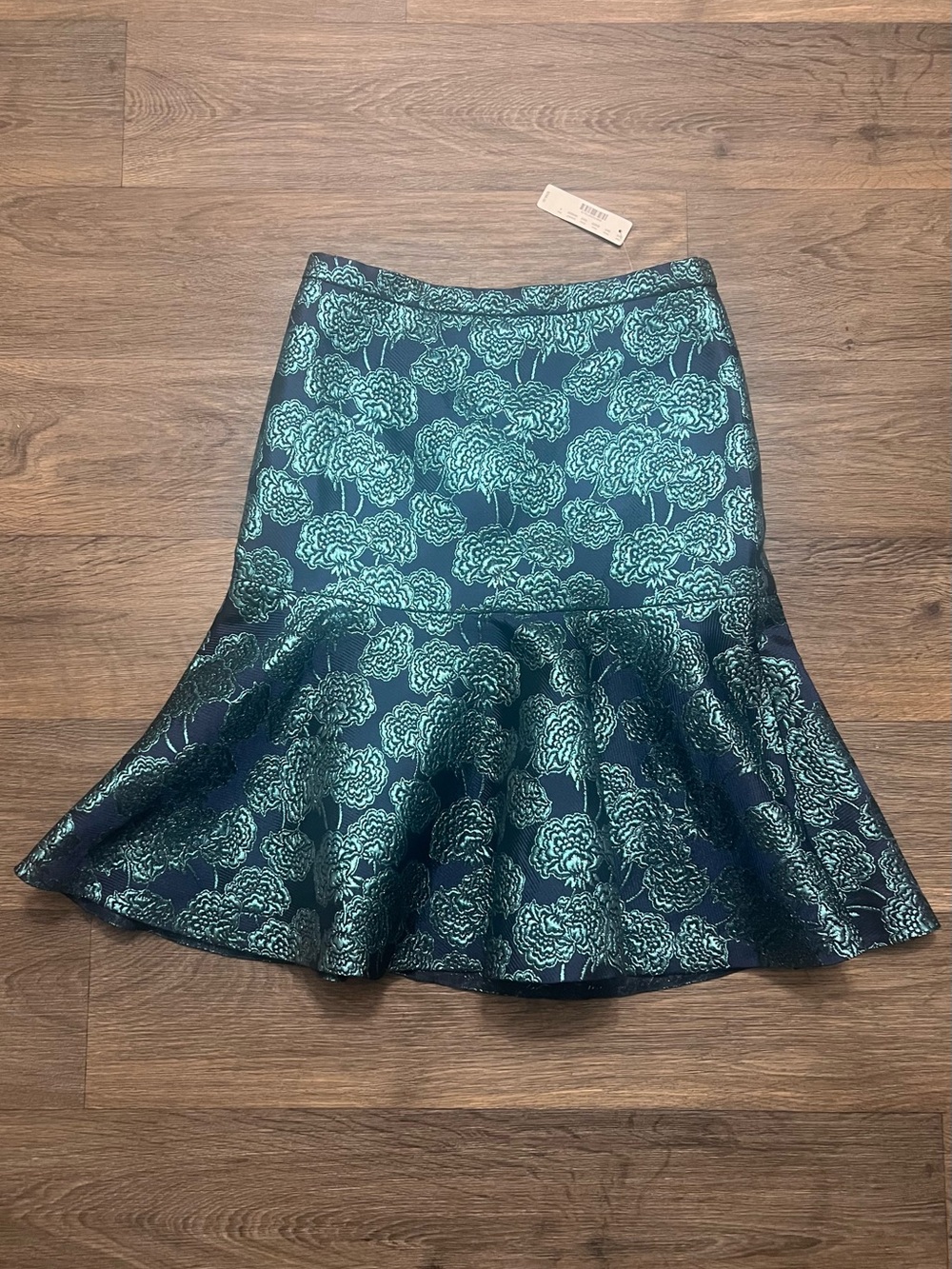 NEW J. Crew Collection Jacquard Metallic Floral Trumpet Skirt Size 4 Blue NWT
